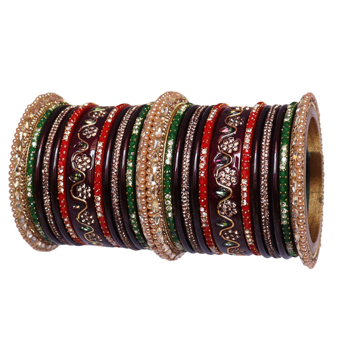 Pure Lac Bridal Bangles Set With Best Kundan-Rhinestones Flower Design