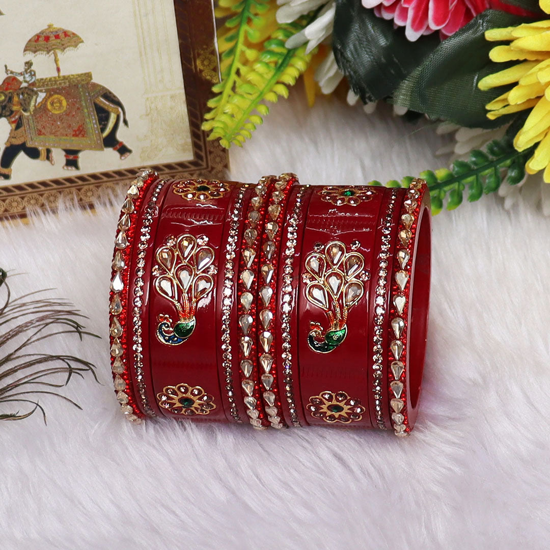 Pure Lac Short Chura Set With Latest Kundan & Peacock Design