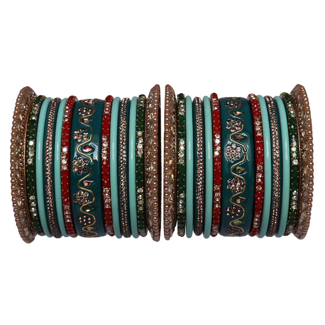 Pure Lac Bridal Bangles Set With Best Kundan-Rhinestones Flower Design