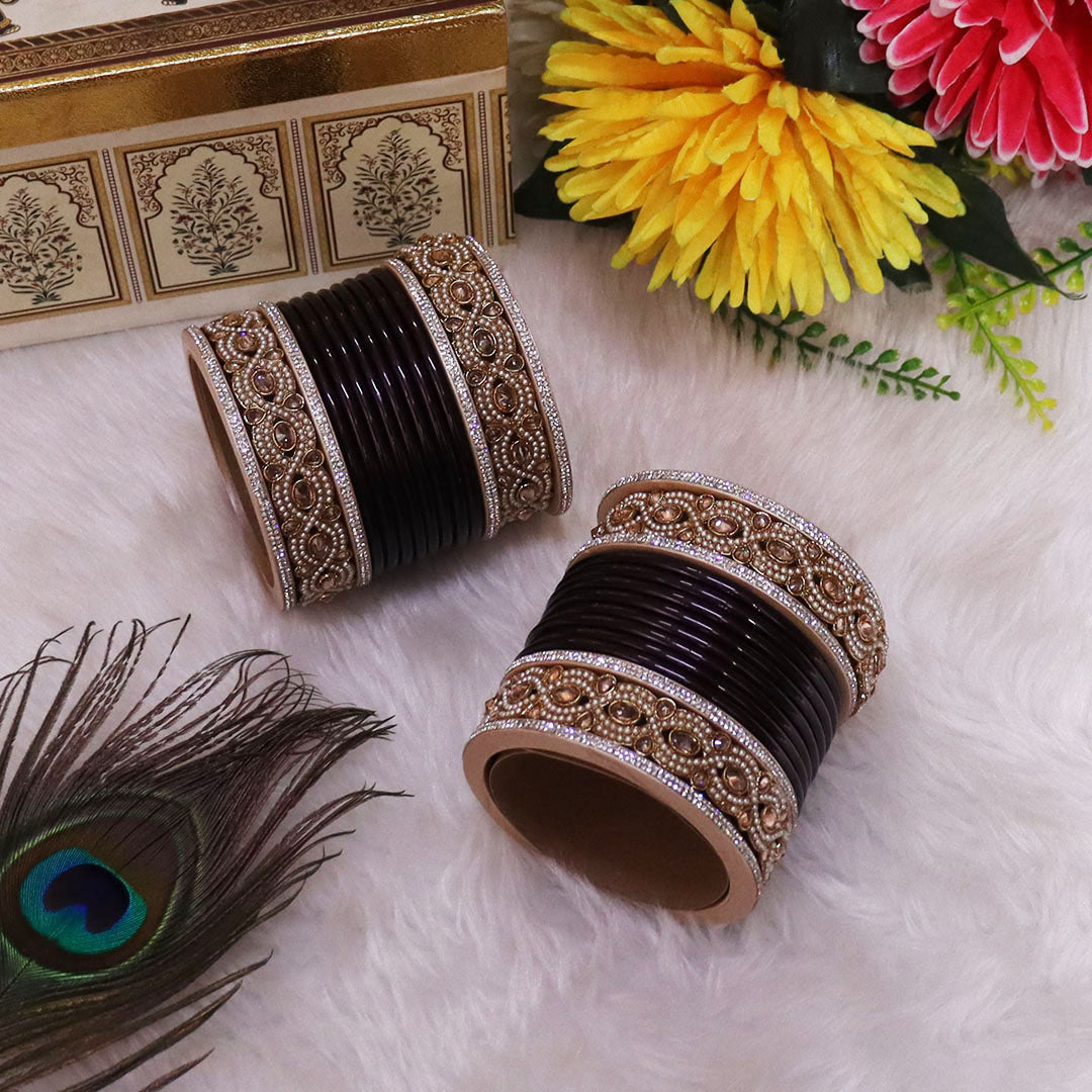 Punjabi Style Bridal Chura Set With Latest Kundan-Rhinestones Design