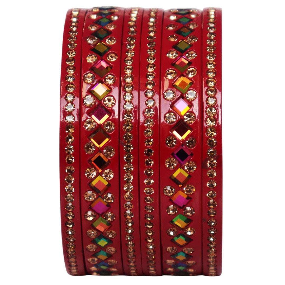 Women's Traditional Lac Bangles Set With Latest Rainbow Kundan Design