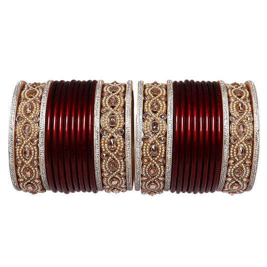 Punjabi Style Bridal Chura Set With Latest Kundan-Rhinestones Design