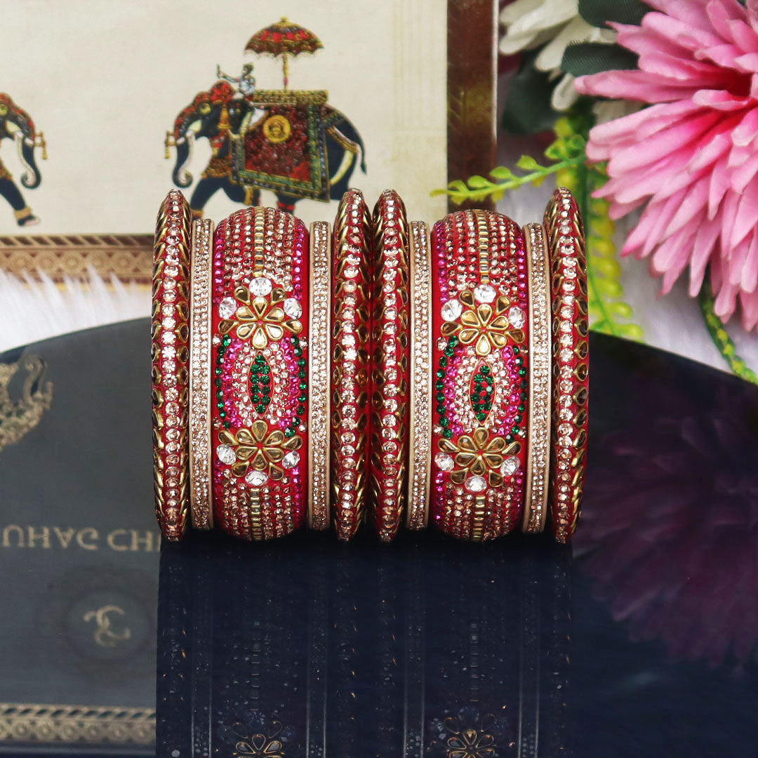 Luxurious Karwa Chauth Special Lac Bangles Set in Kundan-Stones Design