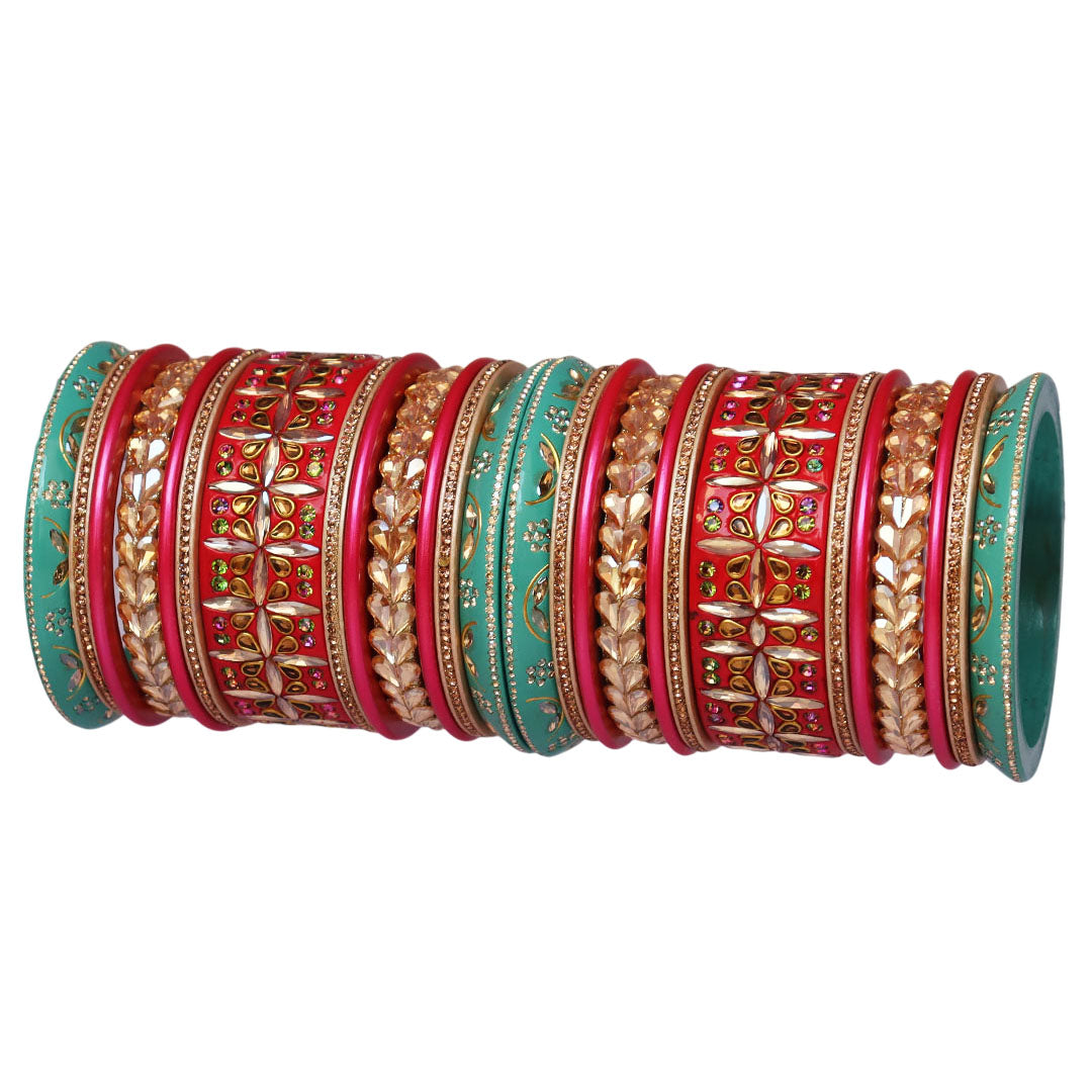 Handmade Rajasthani Lac Bangles for Bride – Kundan Stone Work