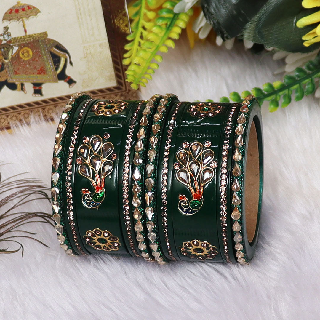 Pure Lac Short Chura Set With Latest Kundan & Peacock Design