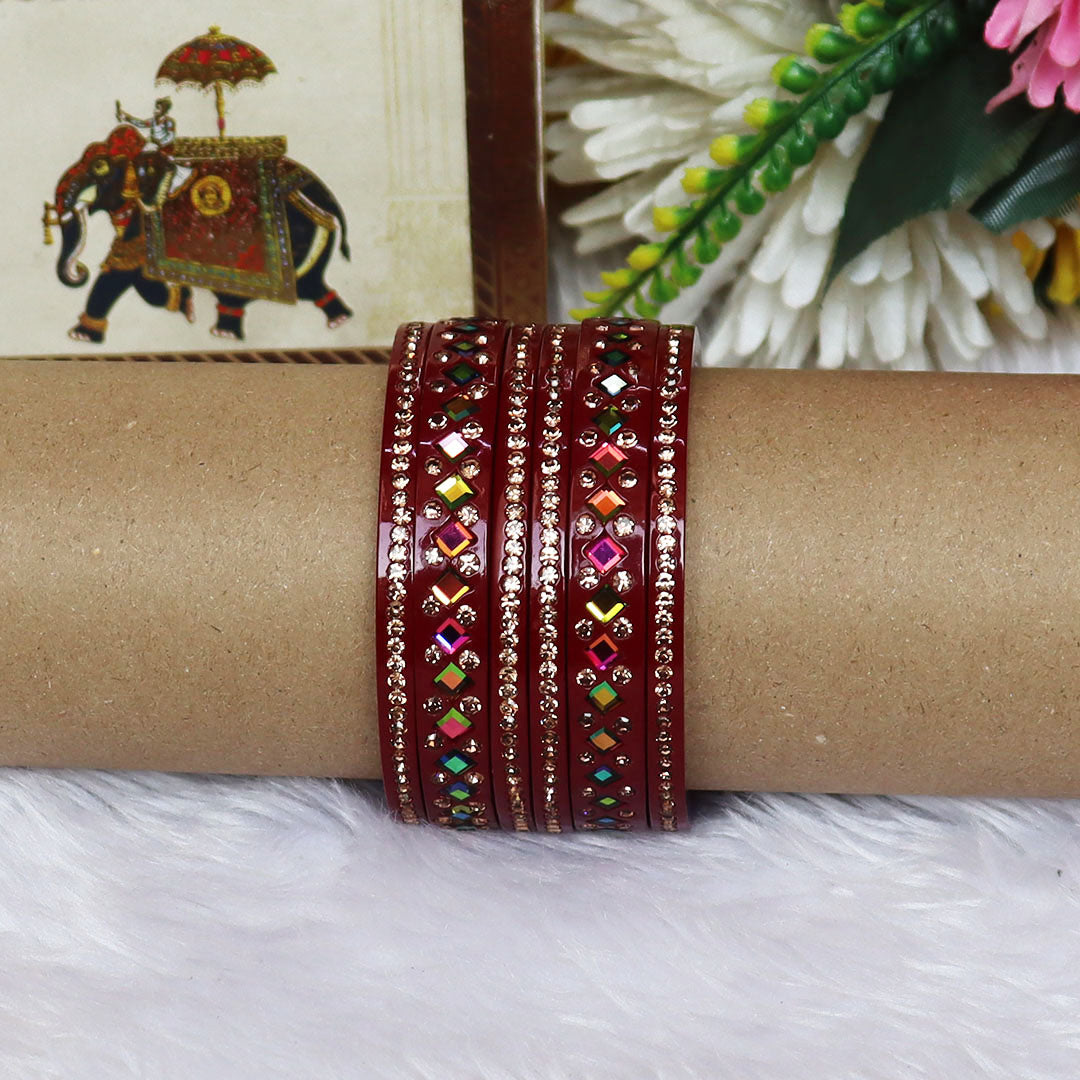 Women's Traditional Lac Bangles Set With Latest Rainbow Kundan Design