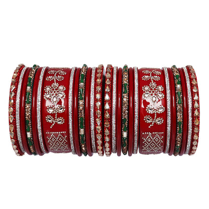Traditional Lac Wedding Chura Set With Latest Rhinestones Flower Design