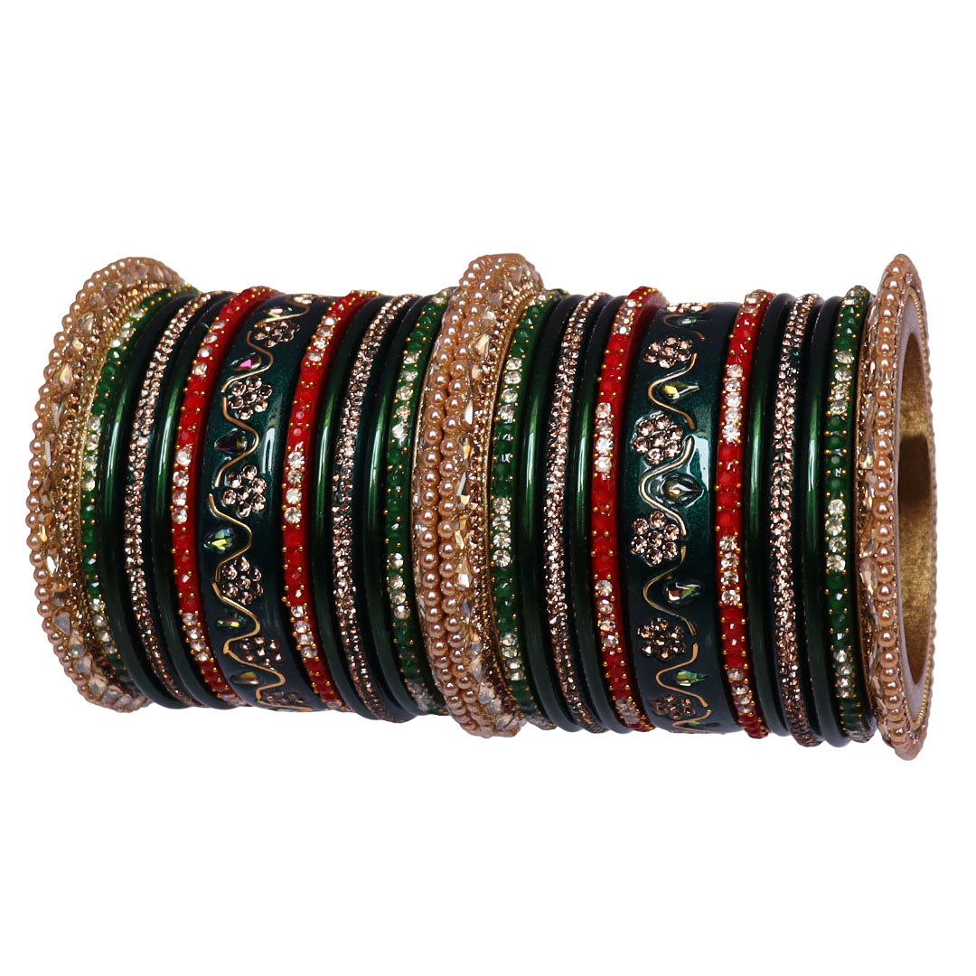 Pure Lac Bridal Bangles Set With Best Kundan-Rhinestones Flower Design