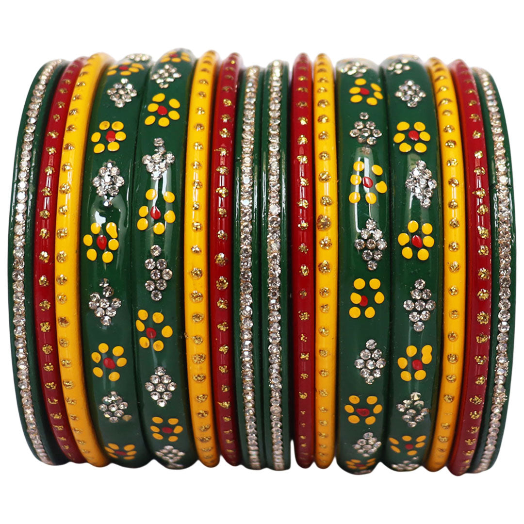 Rajasthani Dailywear Lac Bangles With Handpaint & Rhinestones Design