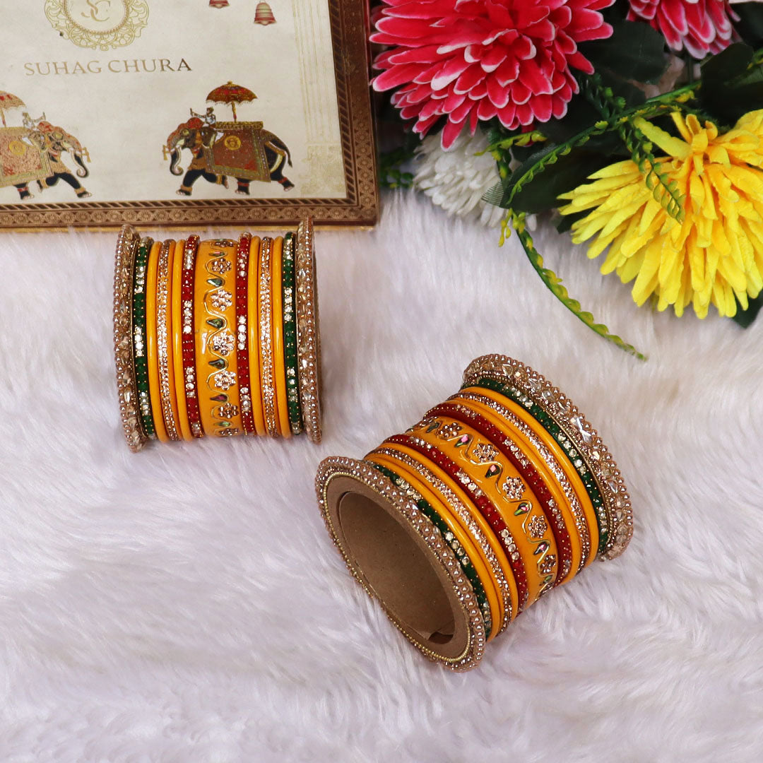 Pure Lac Bridal Bangles Set With Best Kundan-Rhinestones Flower Design