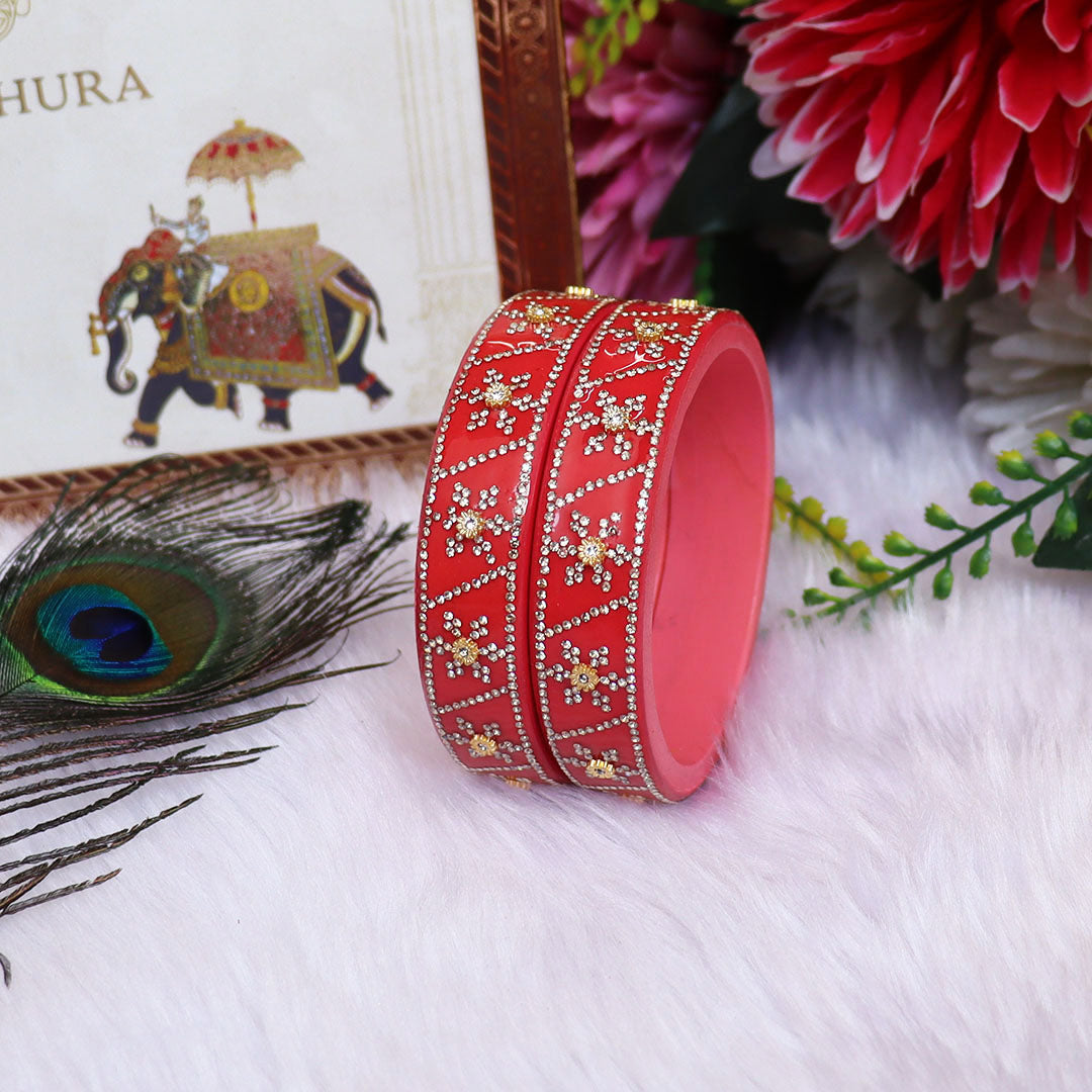 Designer Lac Bangles For Girls in Rhinestones Design