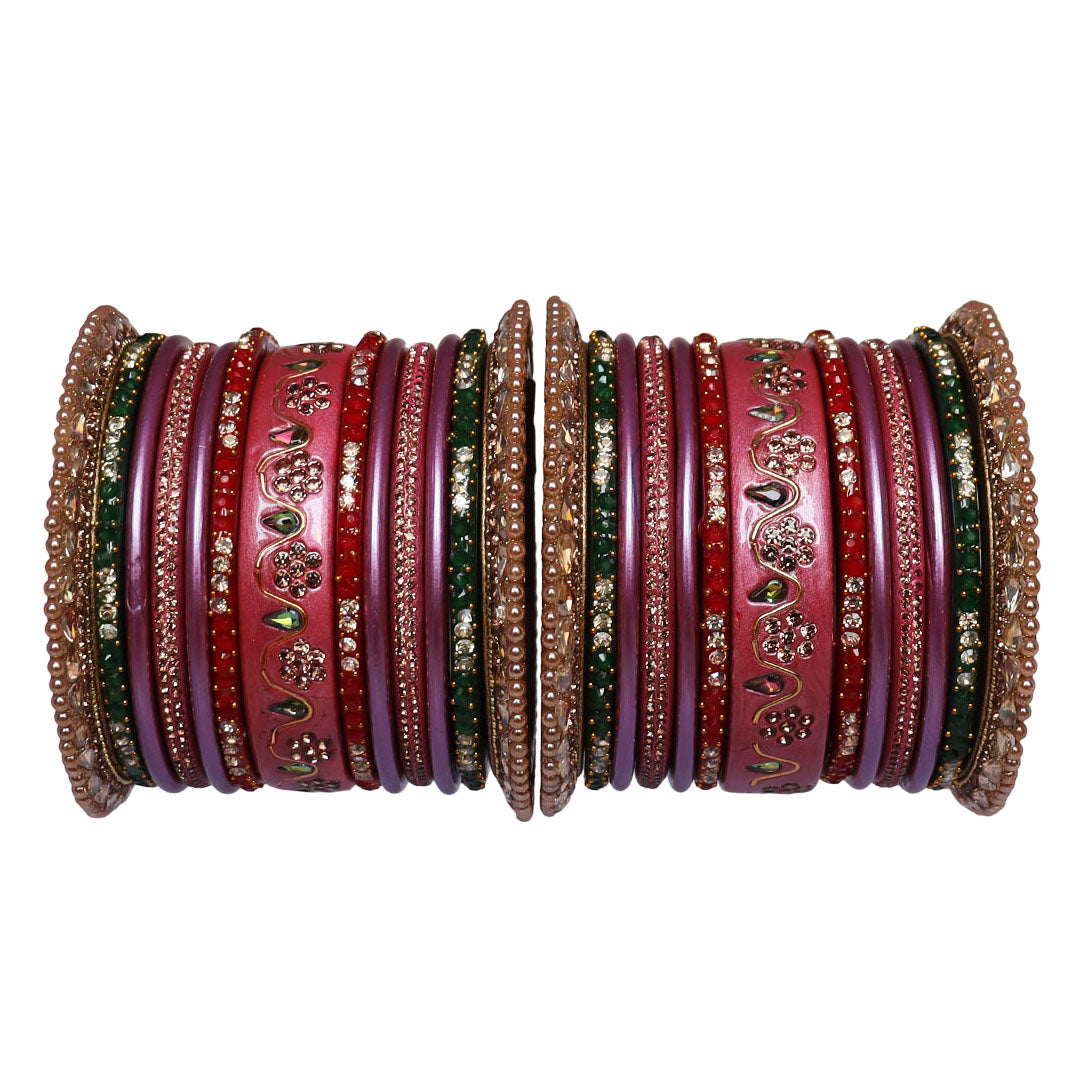 Pure Lac Bridal Bangles Set With Best Kundan-Rhinestones Flower Design
