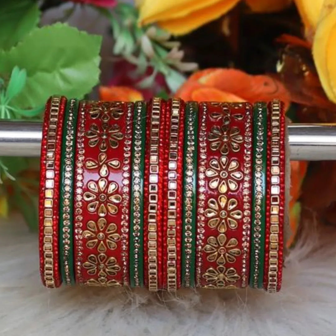 Lac Bangles in Beautiful Kundan Design (Pack of 10) Taj Bridal Store