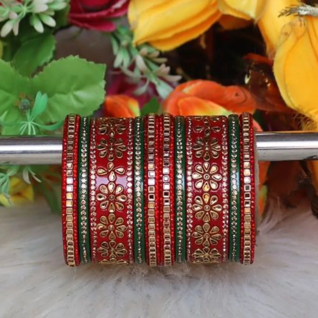 Lac Bangles in Beautiful Kundan Design (Pack of 10) Taj Bridal Store