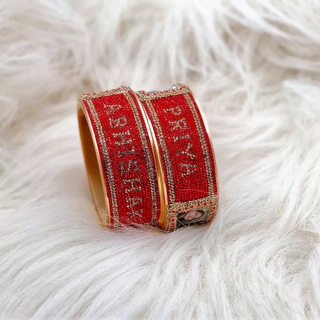 Name and Photo Bangles Pair in Beautiful Design (Pack of 2) Taj Bridal Store