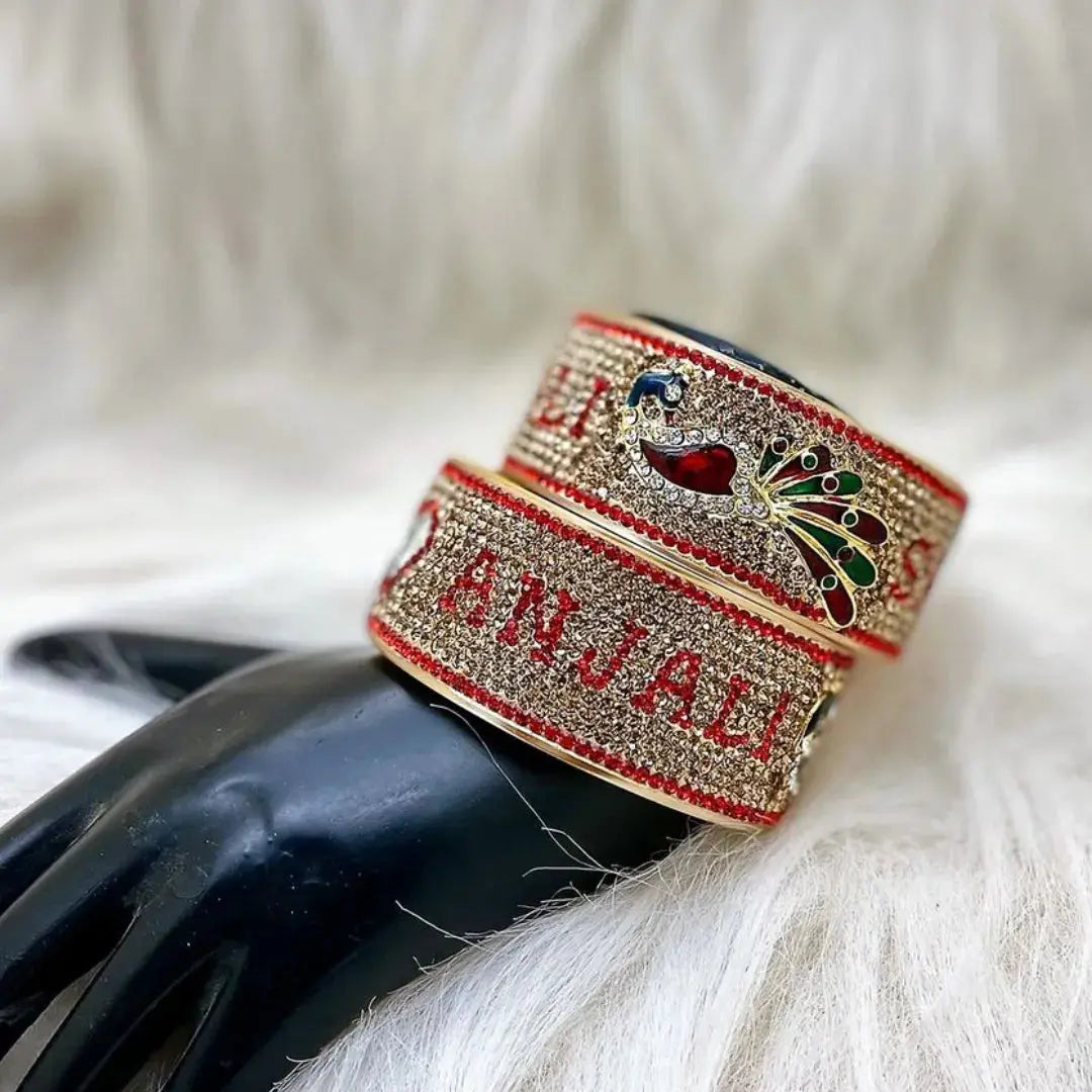 Acrylic Name Kada with Beautiful Peacock Design (Pack of 2)