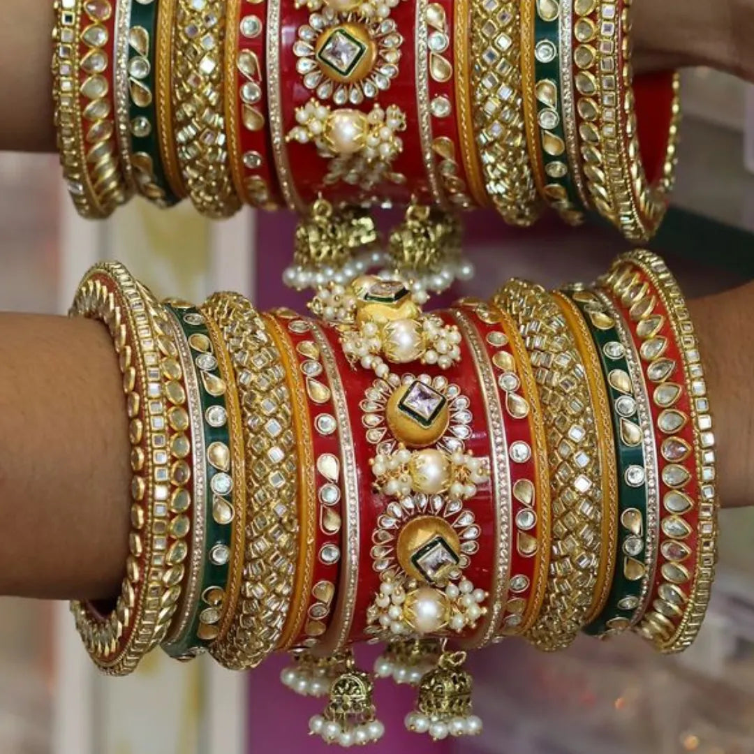 Rajasthani Rajwadi Chuda with Beautiful Jhoomer Design Taj Bridal Store