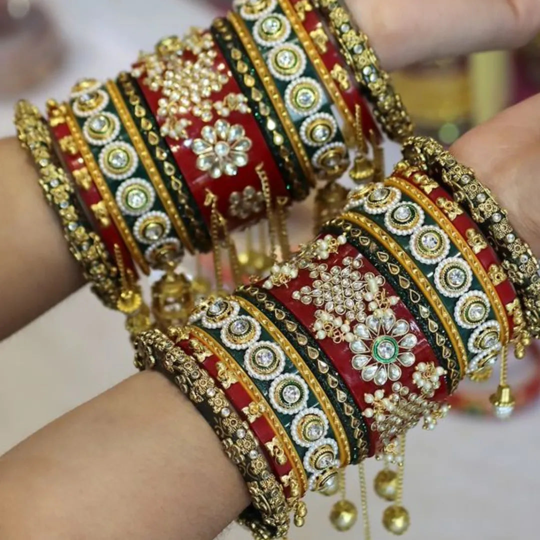 Rajwadi Kundan Chura with Beautiful Flower and Moti Latkan Taj Bridal Store
