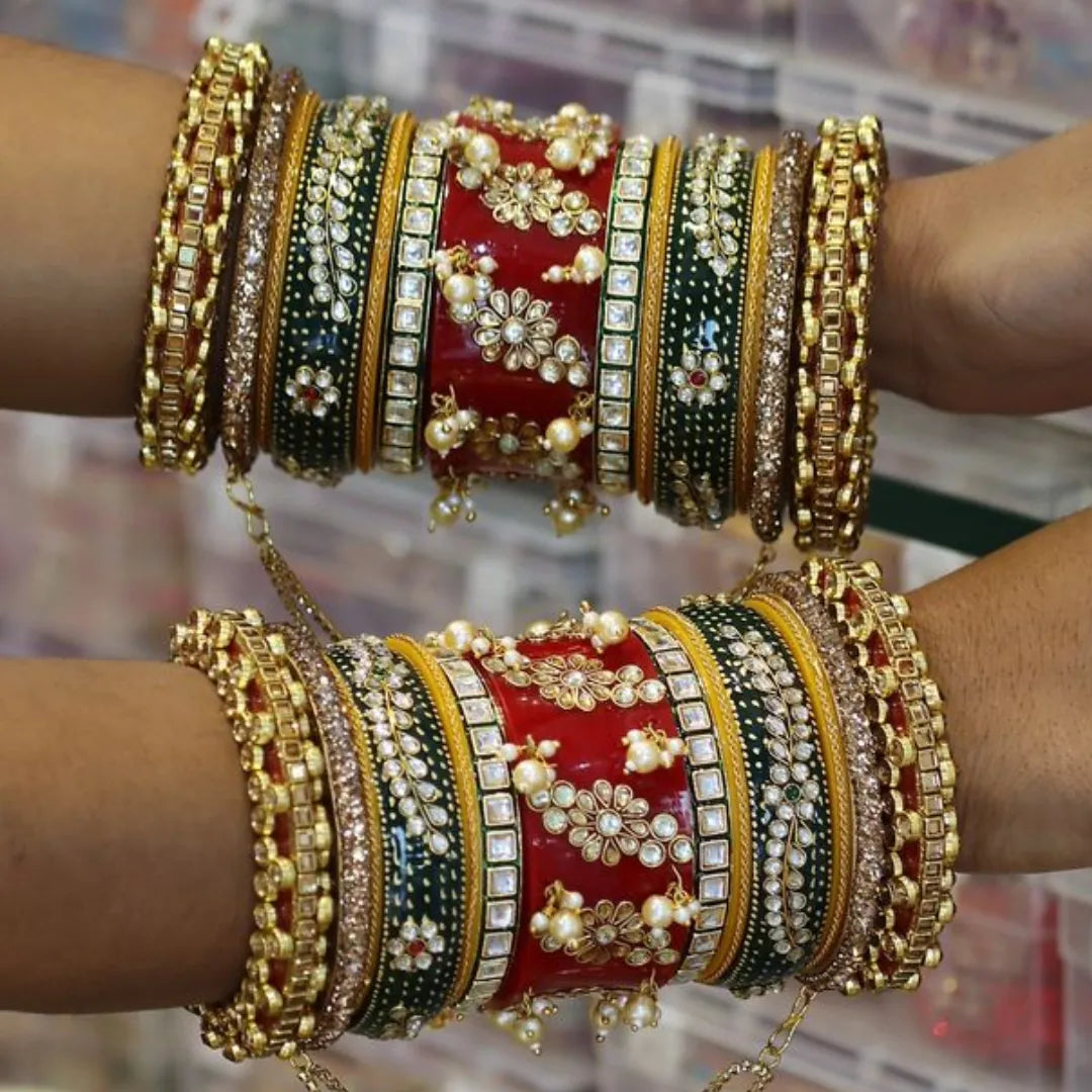 Rajwadi Bridal Chura Set with Beautiful Jhoomer Latkan Taj Bridal Store