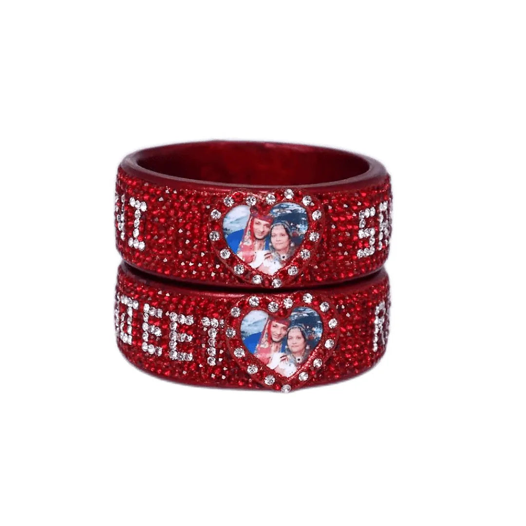 Lakh Name and Photo Kada with Beautiful Heart (Pack of 2) Taj Bridal Store