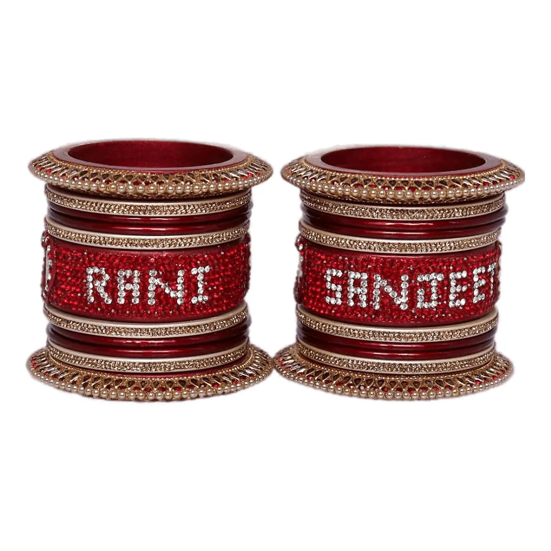 Lakh Name and Photo Bangle Set with Beautiful Heart Design Taj Bridal Store