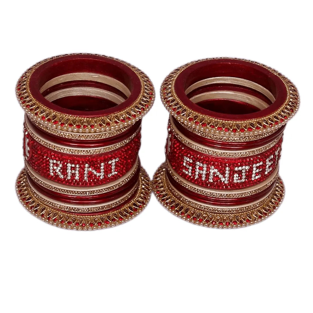 Lakh Name and Photo Bangle Set with Beautiful Heart Design Taj Bridal Store