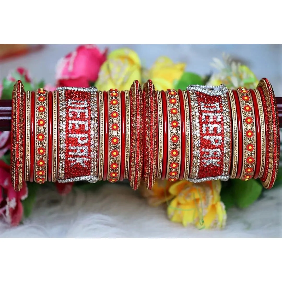 Lac Name and Photo Bangles with Beautiful Heart Design Taj