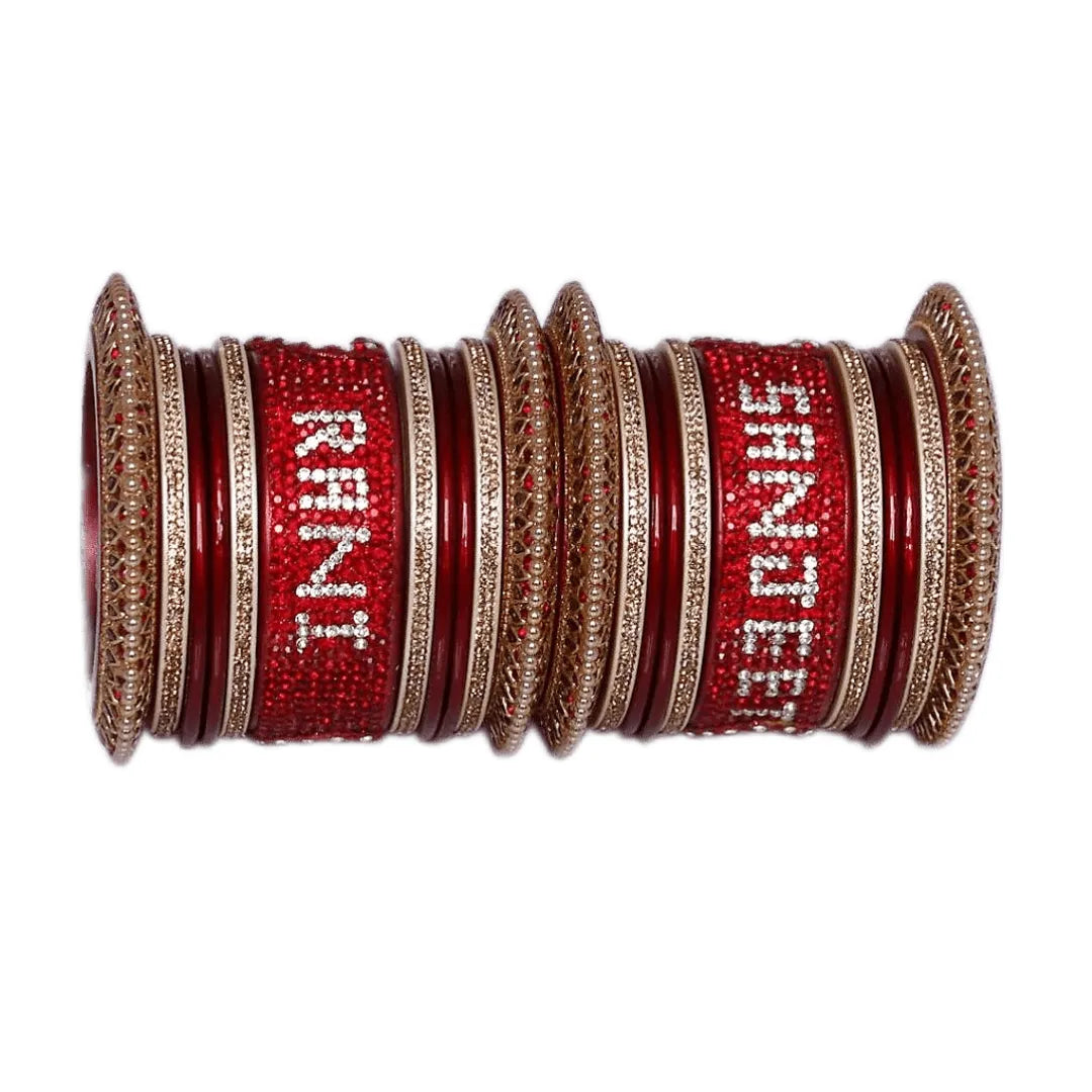 Lakh Name and Photo Bangle Set with Beautiful Heart Design Taj Bridal Store