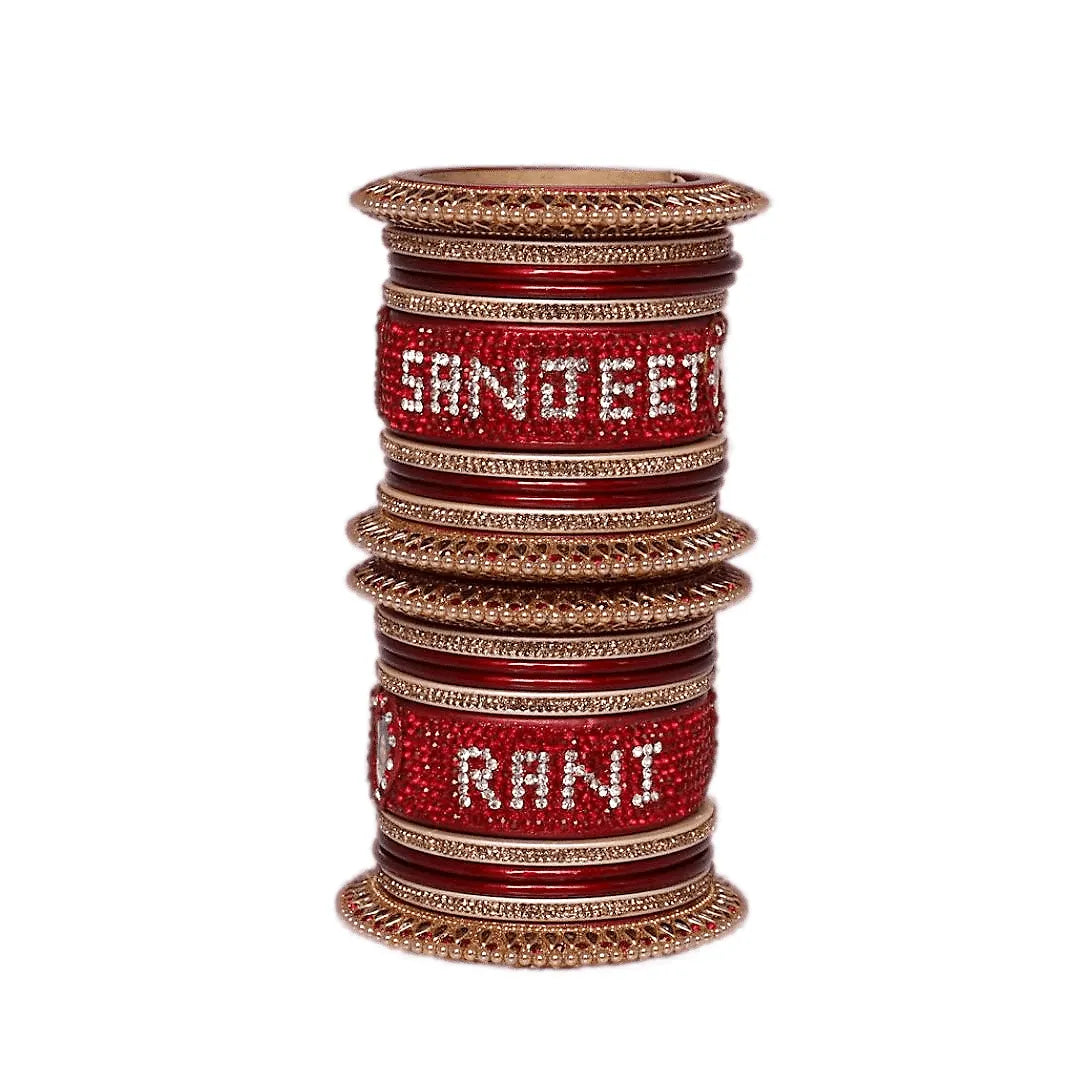 Lakh Name and Photo Bangle Set with Beautiful Heart Design Taj Bridal Store