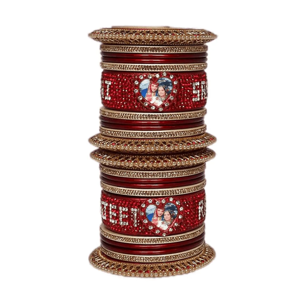 Lakh Name and Photo Bangle Set with Beautiful Heart Design Taj Bridal Store