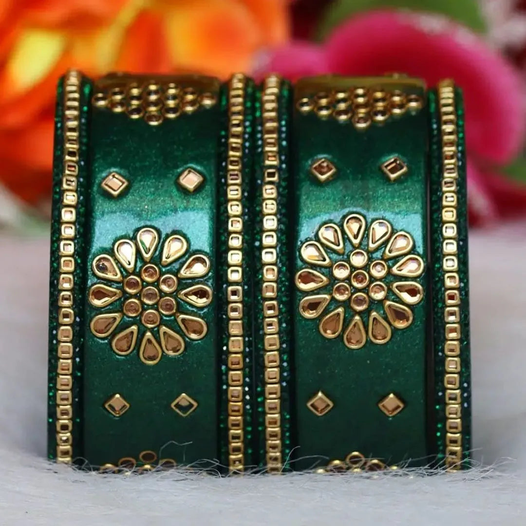 Jaipuri Lac Bangle Set with Beautiful Kundan Design (Pack of 6) Taj Bridal Store