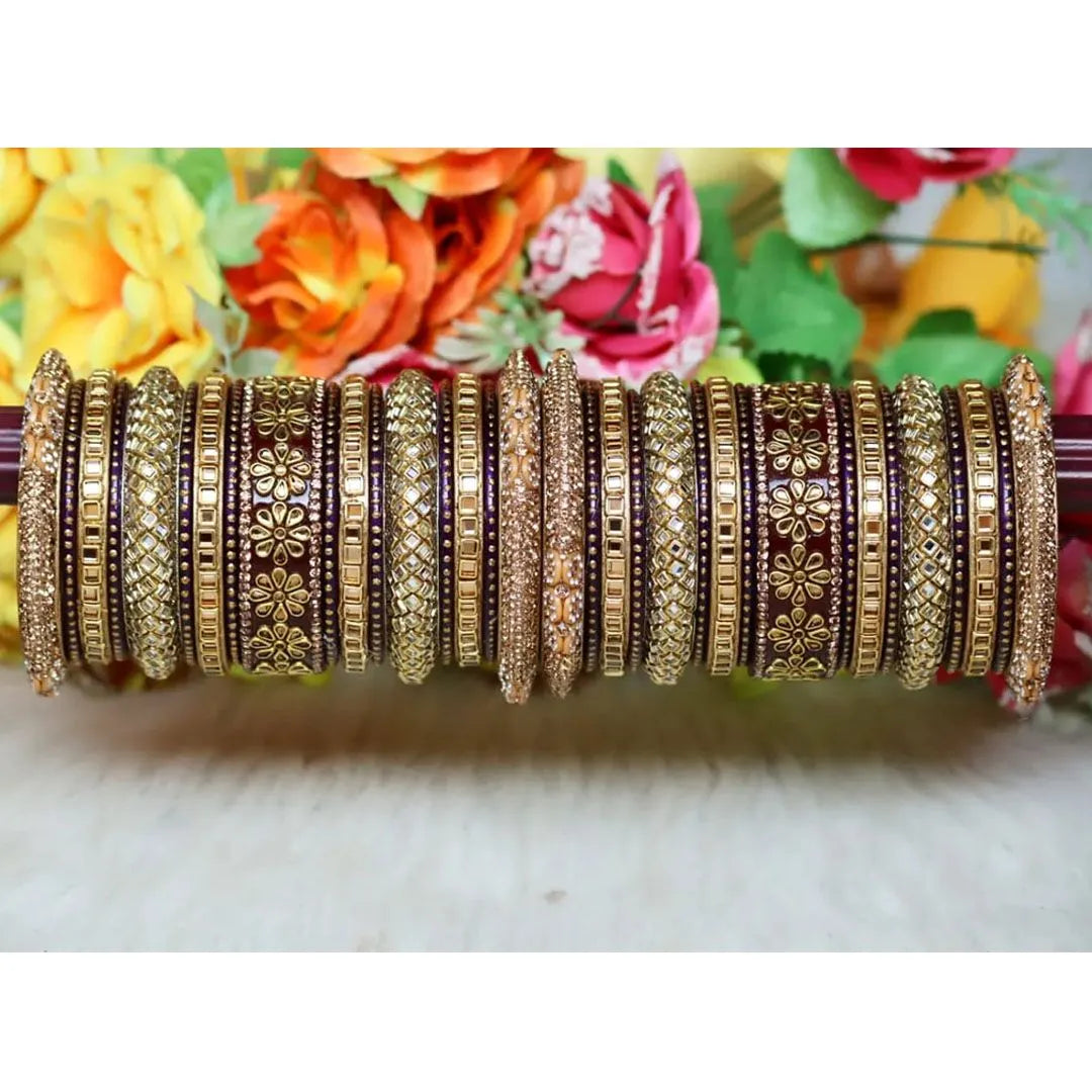 Lakh Bangle Set for Bride with Beautiful Kundan Design Taj Bridal Store