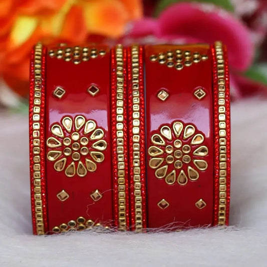 Jaipuri Lac Bangle Set with Beautiful Kundan Design (Pack of 6) Taj Bridal Store