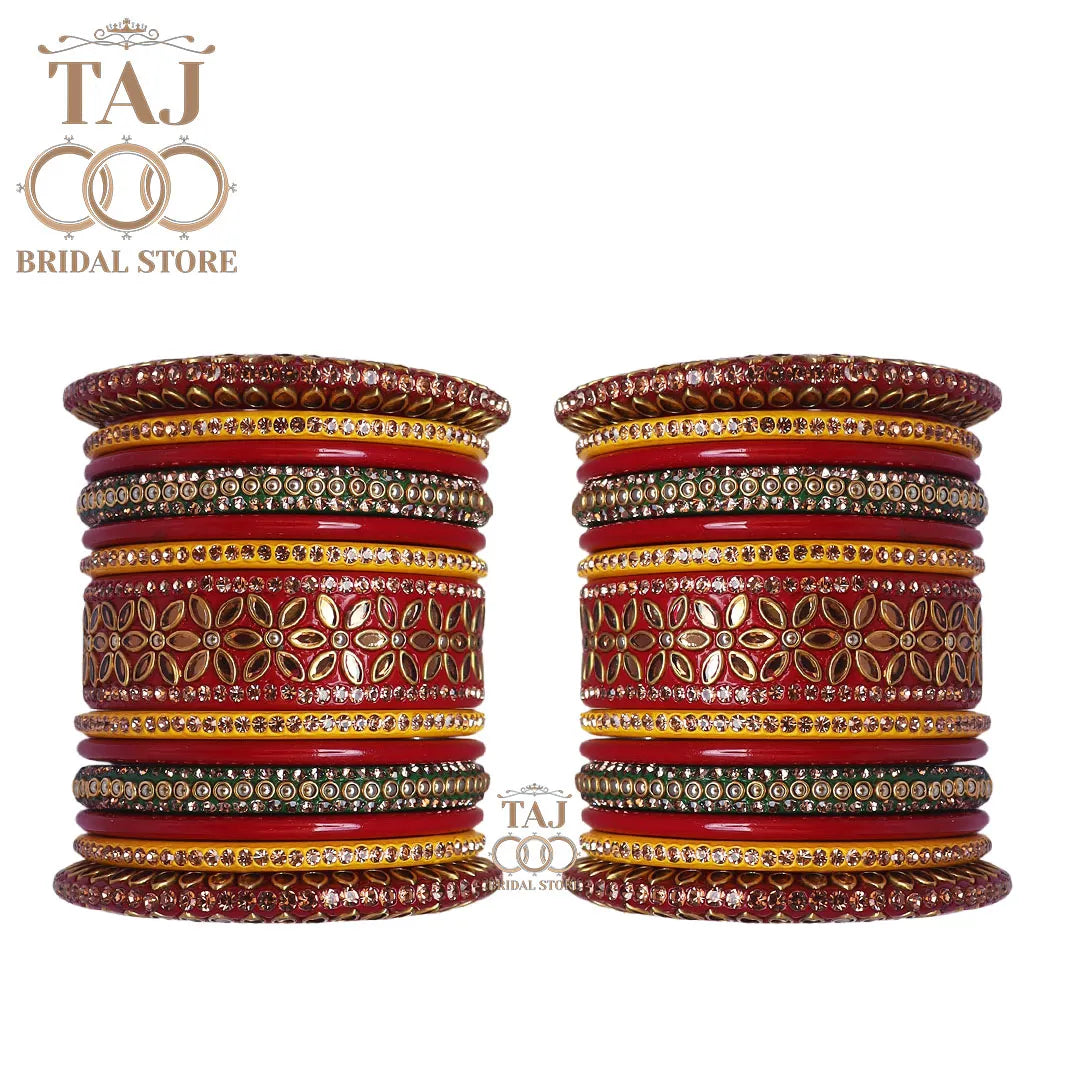 Royal Rajasthani Lac Bangle Set with Best Kundan Design Taj Bridal Store