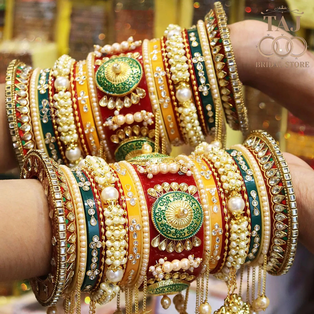 Rajwadi Wedding Chura with Beautiful Moti Letkan Design Taj Bridal Store