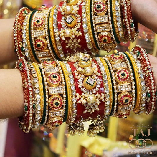 Rajwadi Bridal Bangle Set with Beautiful Jhoomer Latkan Taj Bridal Store