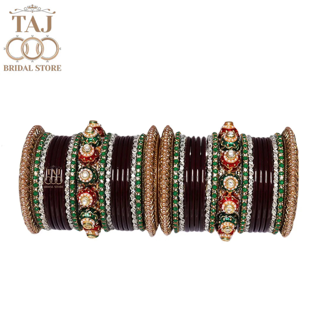 Rajwadi Lac Chura for Bride with Beautiful Heavy Bangadi Taj Bridal Store