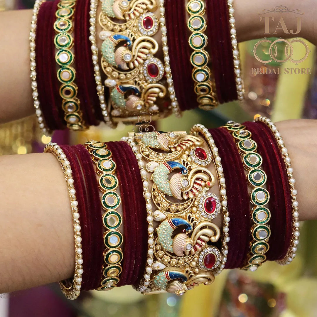 Rajwadi Wedding Bangle Set with Best Peacock Design Kada Taj Bridal Store