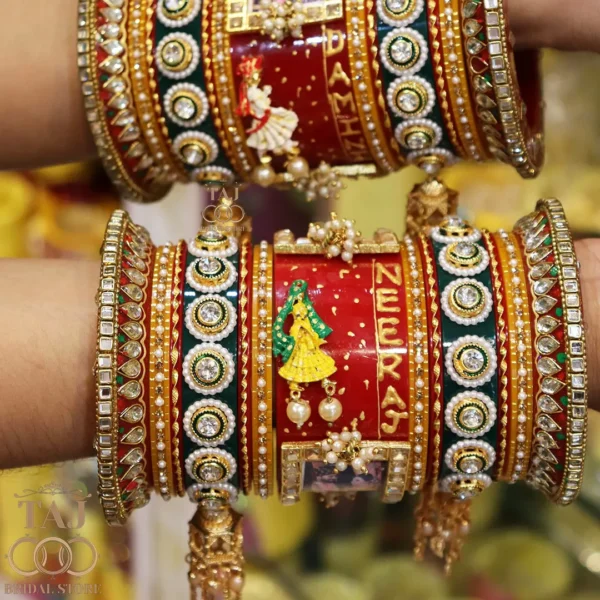 Customized Name and Photo Bangle Set in Best Rajwadi Design