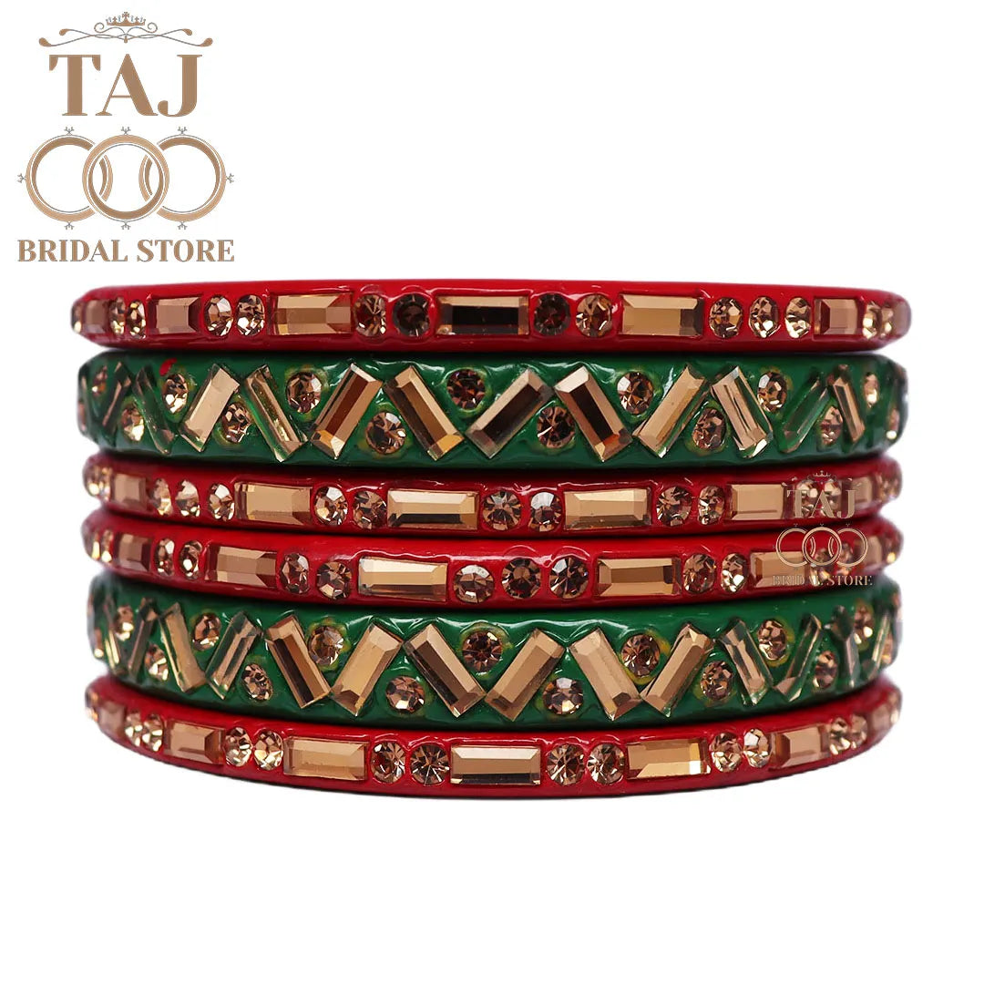 Jaipuri Lac Bangles with Beautiful Kundan Design (Pack of 6)