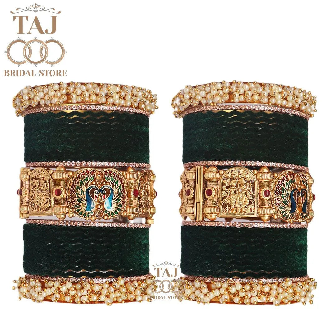 Rajwadi Bangle Set in Best Peacock and Radha Krishana Design Taj Bridal Store