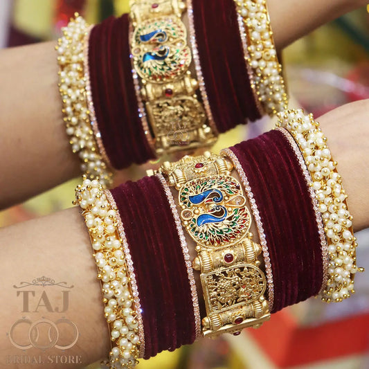 Rajwadi Bangle Set in Best Peacock and Radha Krishana Design Taj Bridal Store