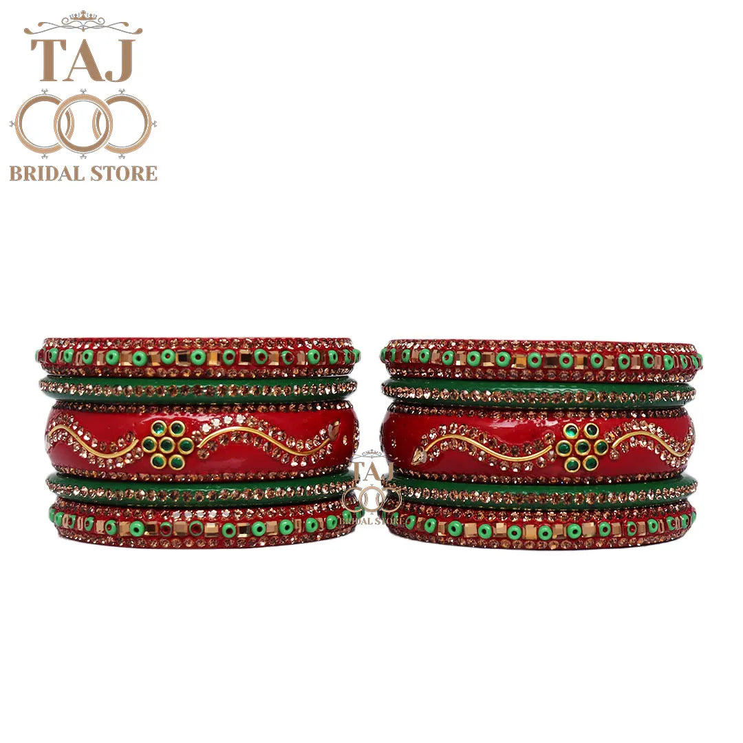Traditional Lac Bangles in Beautiful Design (Pack of 10) Taj Bridal Store
