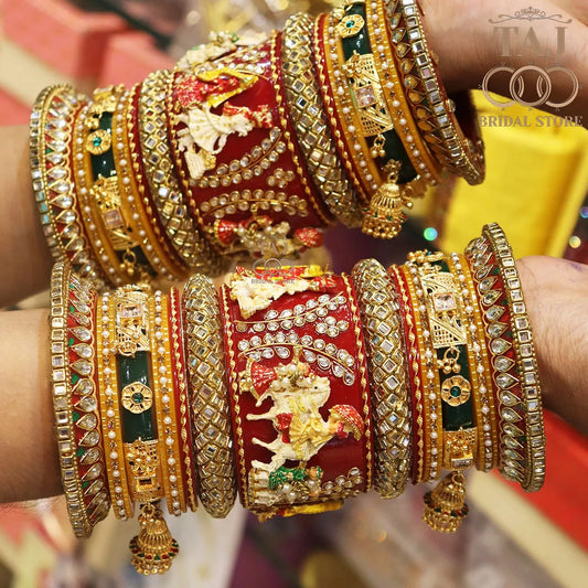 Rajwadi Bridal Bangle Set with Beautiful Doli Design Kada Taj Bridal Store