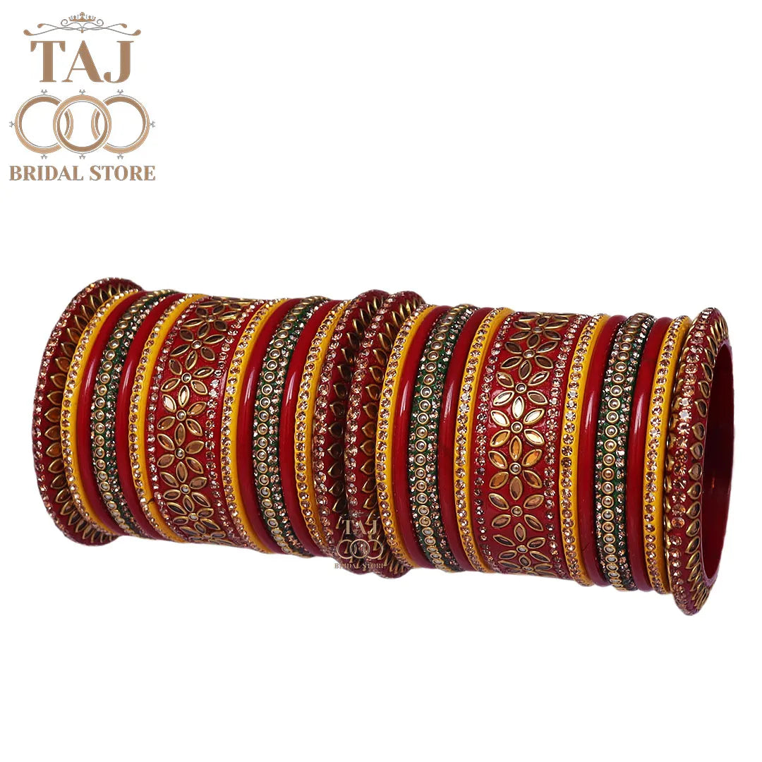 Royal Rajasthani Lac Bangle Set with Best Kundan Design Taj Bridal Store