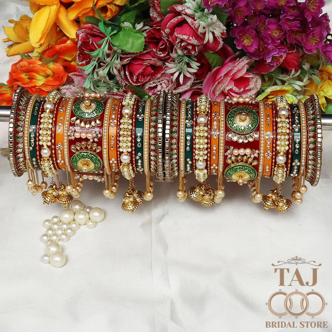 Rajwadi Wedding Chura with Beautiful Moti Letkan Design Taj Bridal Store