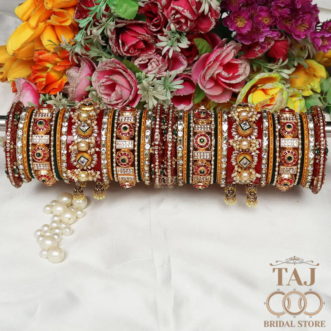 Rajwadi Bridal Bangle Set with Beautiful Jhoomer Latkan Taj Bridal Store