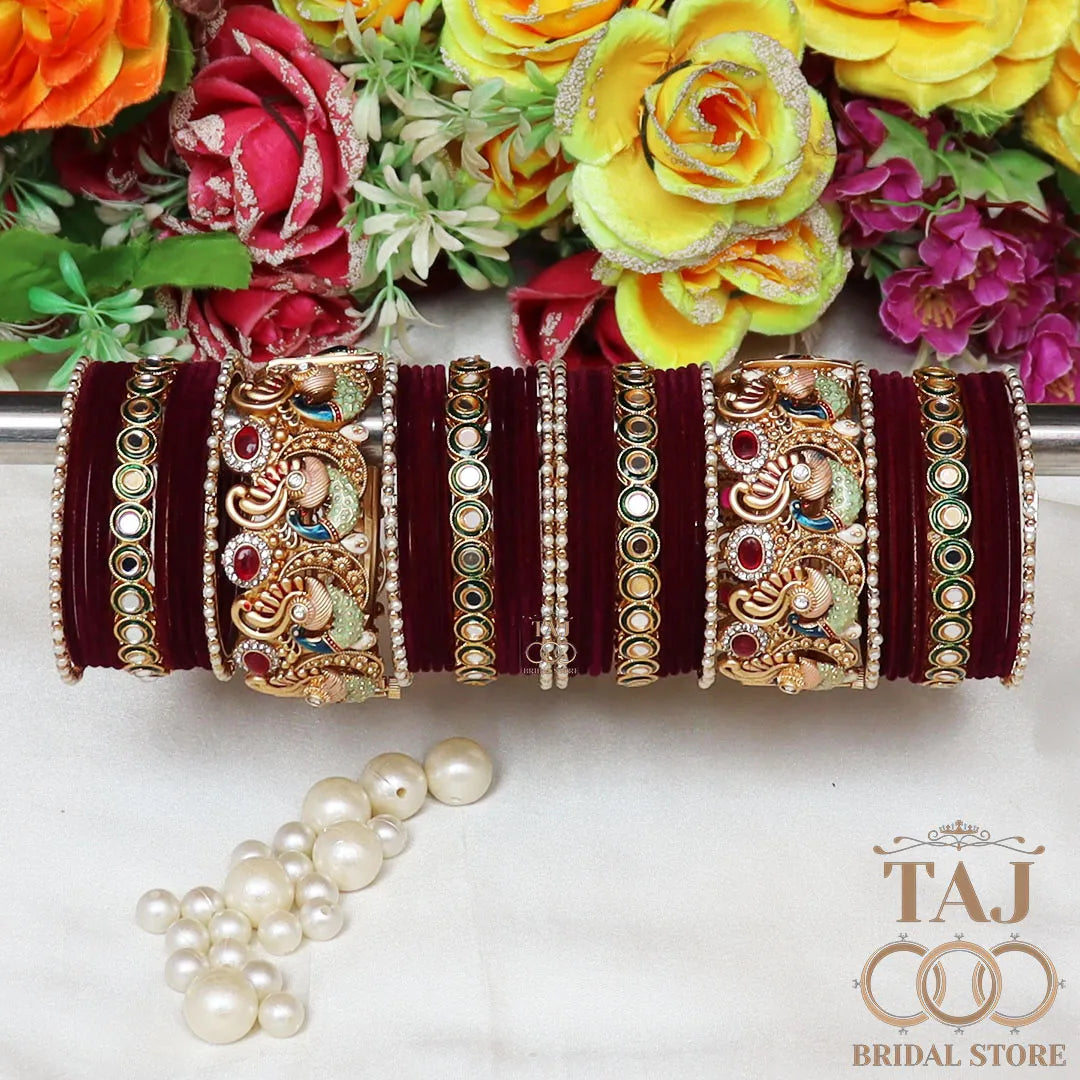 Rajwadi Wedding Bangle Set with Best Peacock Design Kada Taj Bridal Store