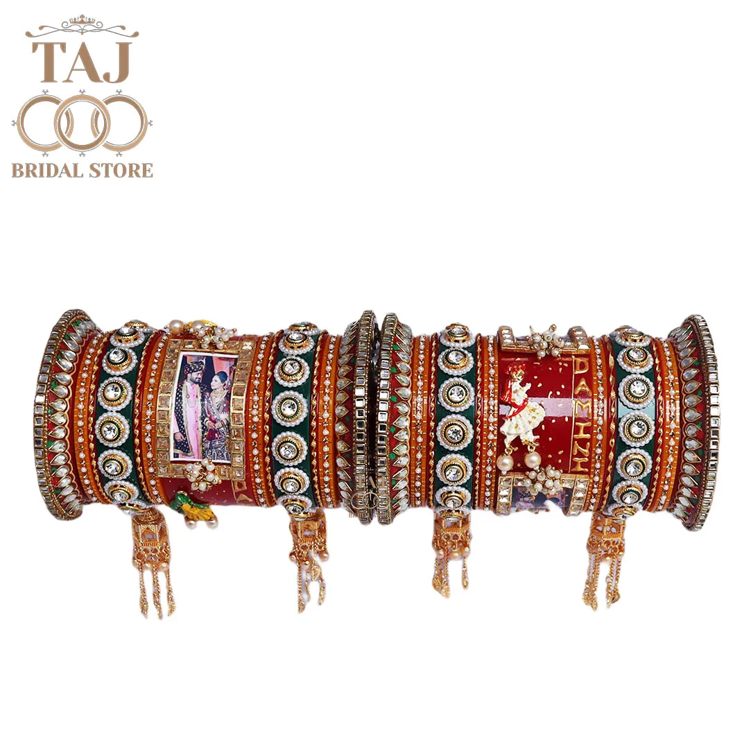 Customized Name and Photo Bangle Set in Best Rajwadi Design