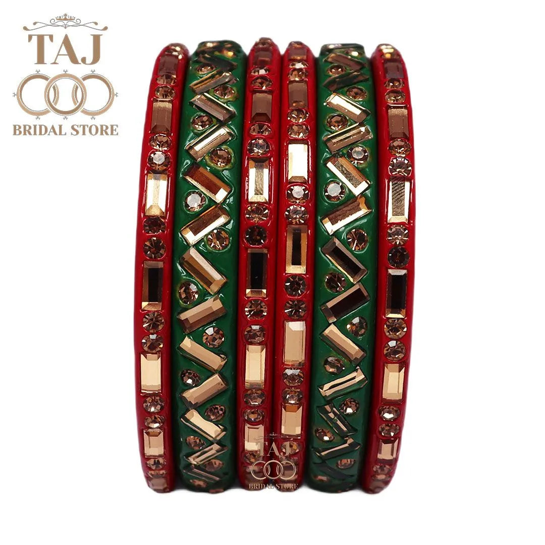 Jaipuri Lac Bangles with Beautiful Kundan Design (Pack of 6)